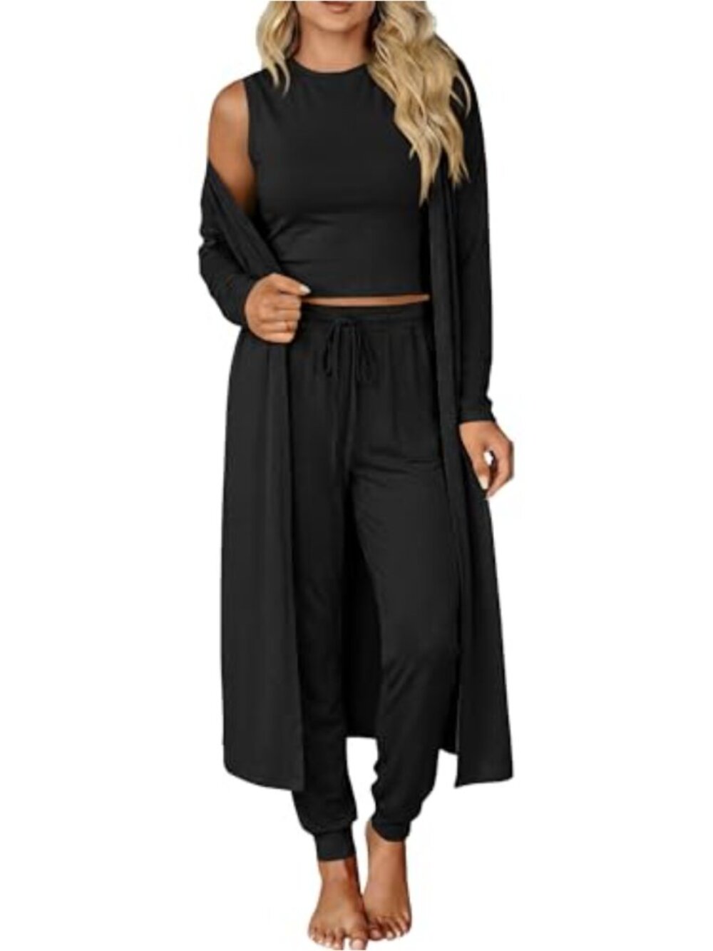 Women's 3 Piece Lounge Set Sweatsuit Cardigan Tank & Wide Leg Pants with Pockets